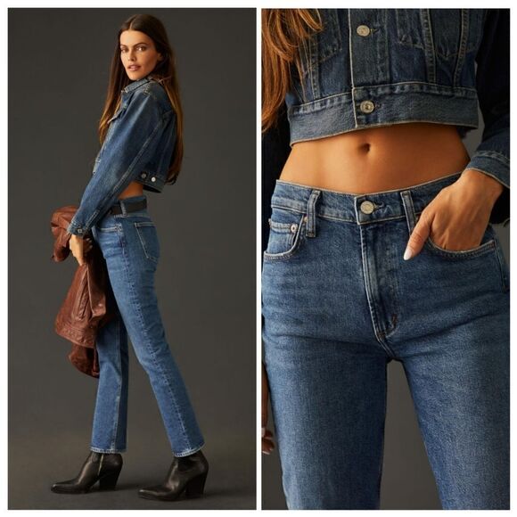 Agolde Merrel Mid Rise Straight Leg Stretch Denim Jeans In Cinema NWT - Picture 8 of 10